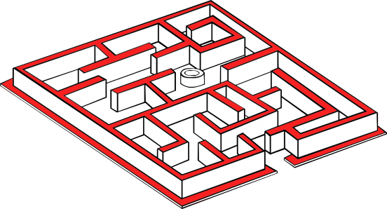 Illustration, en labyrint, som illustrerar Kumaris övergångsberättelse